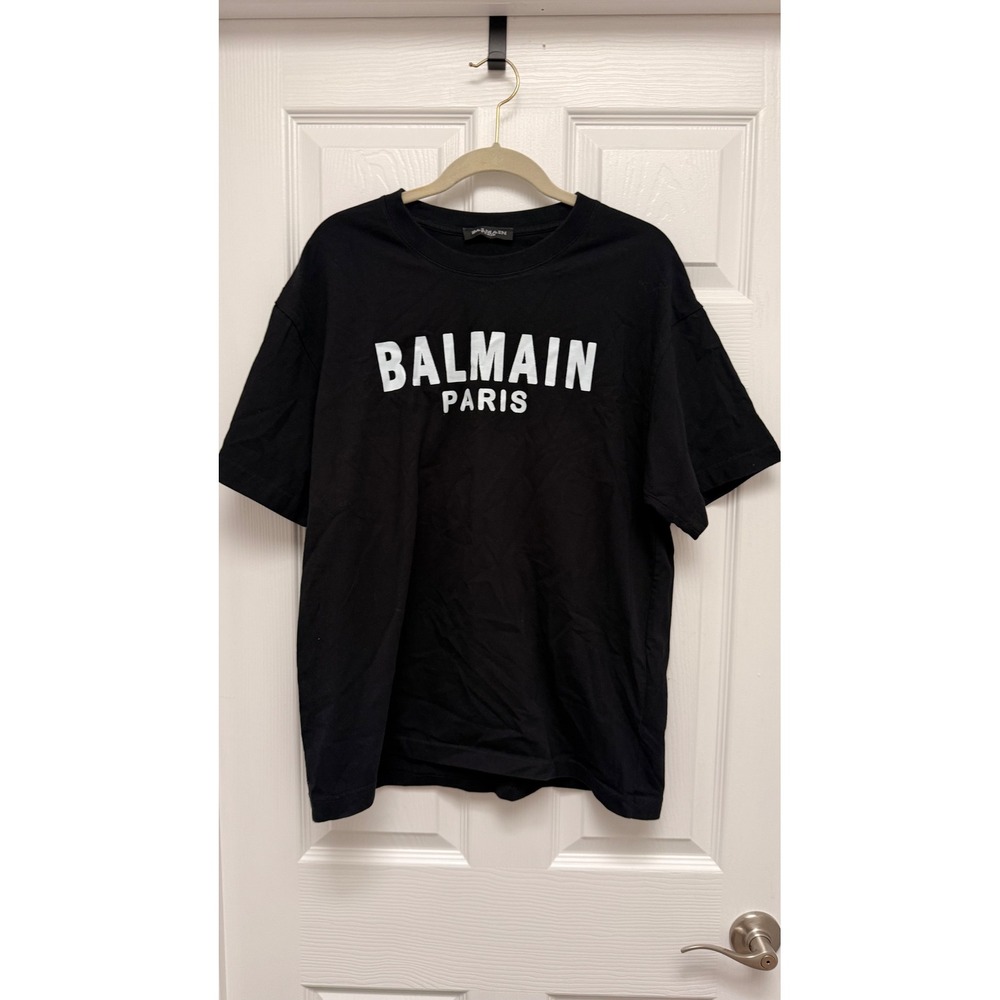 Balmain Paris Logo T-Shirt Black White Graphic Crew Neck Made in Japan Large
